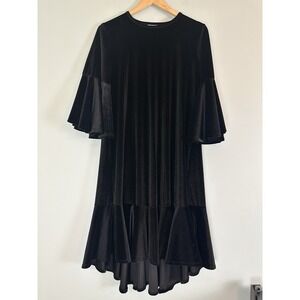 LuLaRoe Black Velvet Ruffle Bell Sleeve Swing Dress Small Witchy Whimsigoth Boho